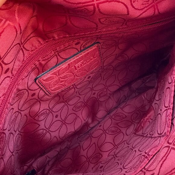 Coral Red Pink Salmon Leather Fossil Crossbody Purse - Picture 7 of 12